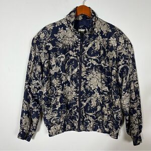 Vintage Bogari Floral Silk Bomber Jacket Size M